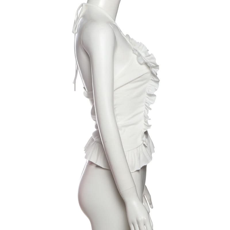 Dreamy Ruffled Halter Top - Chic Asymmetrical White Blouse for Women
