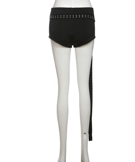 Fall's Edgy Obsession: Studded Low-Rise Shorts with Cascading Strap