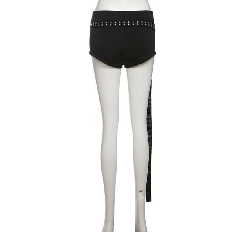 Fall's Edgy Obsession: Studded Low-Rise Shorts with Cascading Strap