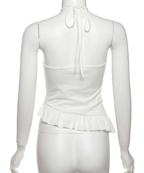 Dreamy Ruffled Halter Top - Chic Asymmetrical White Blouse for Women