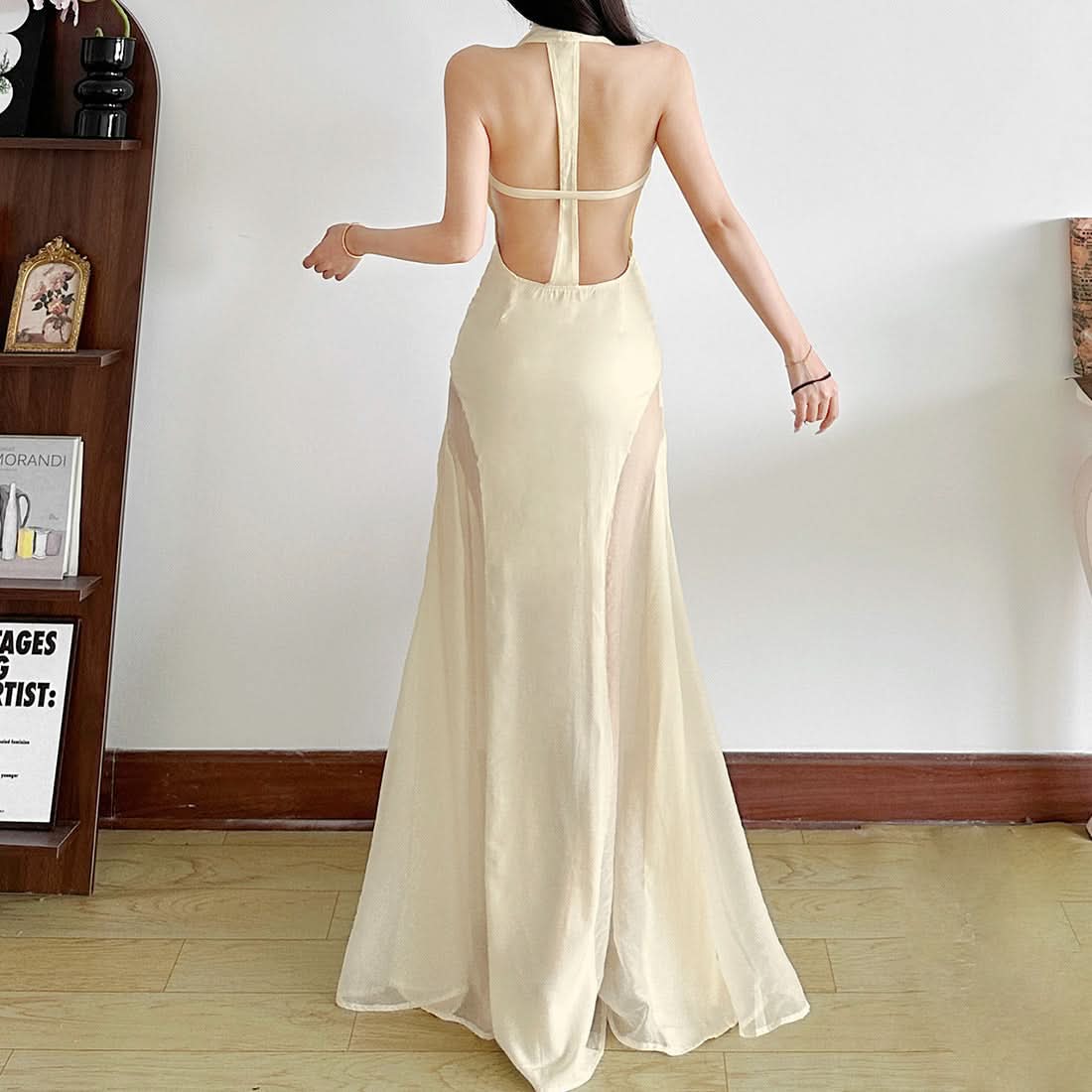 Elegant Cowl Neck Sheer Panel Maxi Dress | Holiday & New Year's Eve Glamour