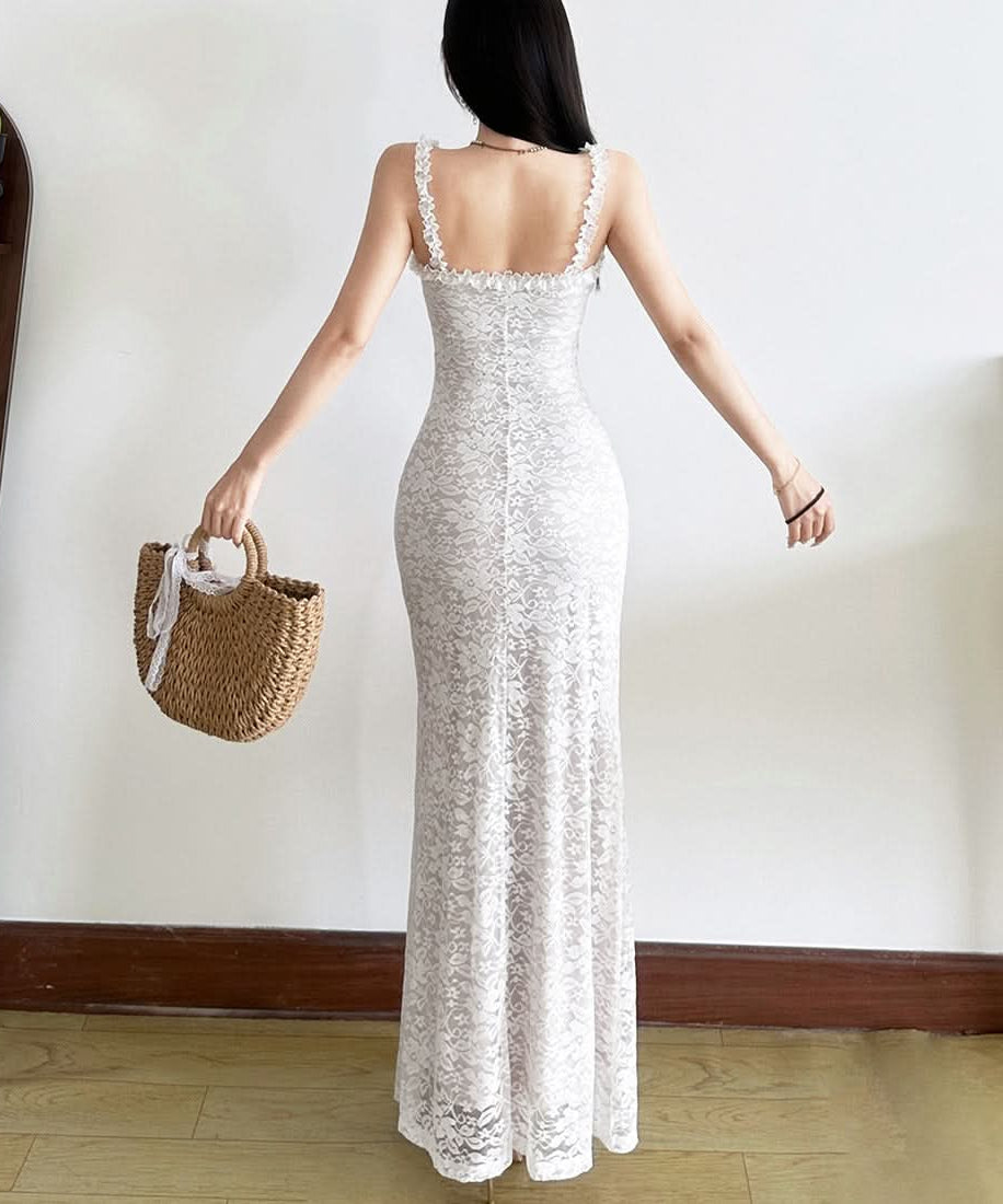 Elegant White Lace Off-Shoulder Maxi Dress - Perfect for Fall Events & Holiday Soirées