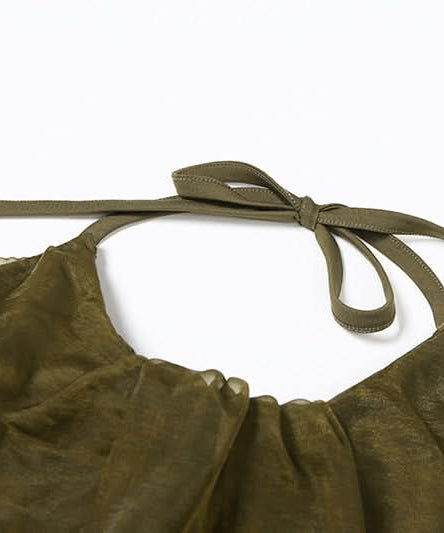 Effortless Chic Olive Sheer Halter Bubble Mini Dress - Fall Evening & Resort Ready