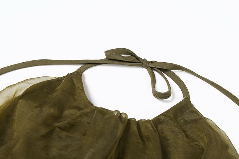 Effortless Chic Olive Sheer Halter Bubble Mini Dress - Fall Evening & Resort Ready