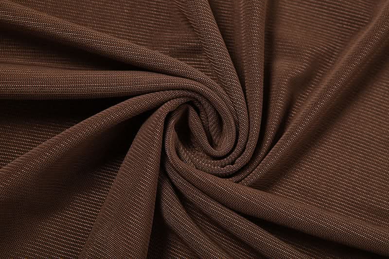 Effortless Fall Chic: Chocolate Ruched Sheer Mesh Maxi Skirt with Asymmetric Hem