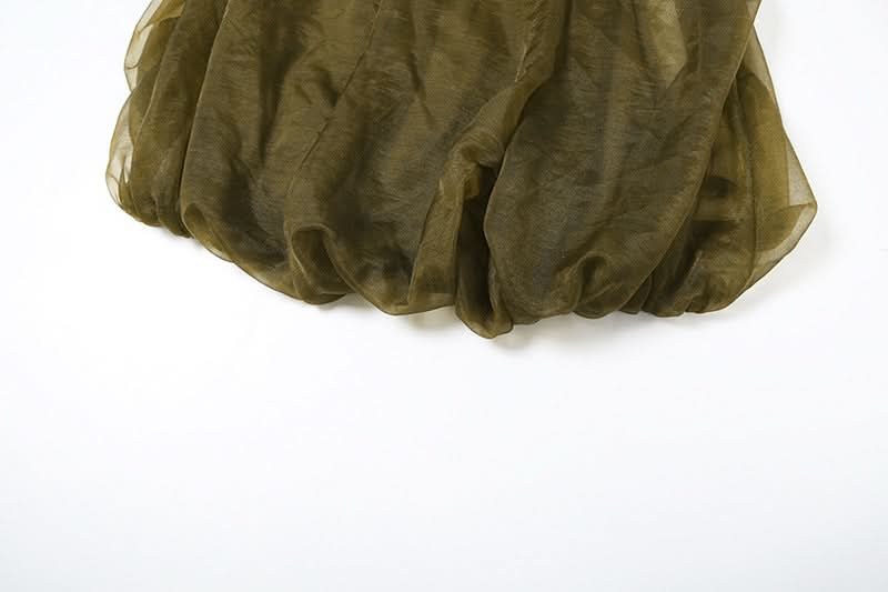 Effortless Chic Olive Sheer Halter Bubble Mini Dress - Fall Evening & Resort Ready