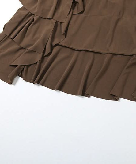 Autumn Glamour: Strapless Ruffle High-Low Maxi Dress - Your Chocolate Brown Fall Statement Piece