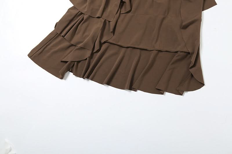 Autumn Glamour: Strapless Ruffle High-Low Maxi Dress - Your Chocolate Brown Fall Statement Piece