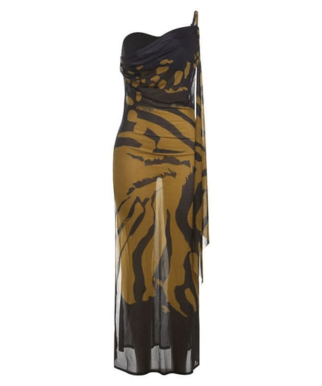 Wild Allure One-Shoulder Mesh Maxi Dress - Fall & Holiday Glamour