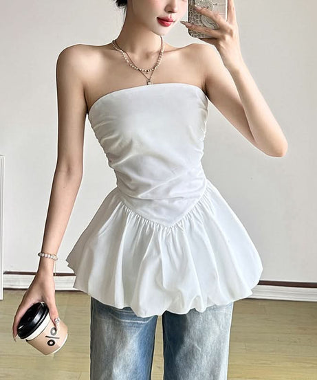 Chic White Ruched Peplum Strapless Top – Your Fall & Holiday Statement Piece