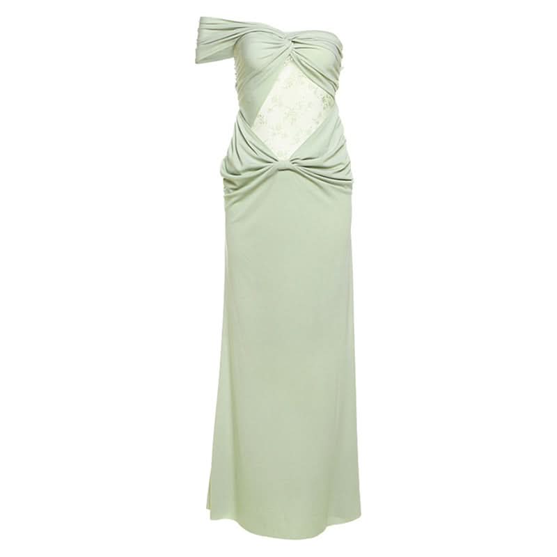 Glamorous Sage Green Off-Shoulder Maxi Dress with Lace Cutout - Fall & Holiday Event Ready