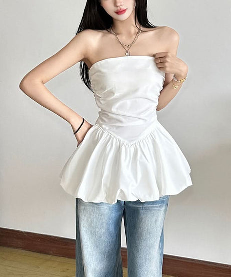 Chic White Ruched Peplum Strapless Top – Your Fall & Holiday Statement Piece