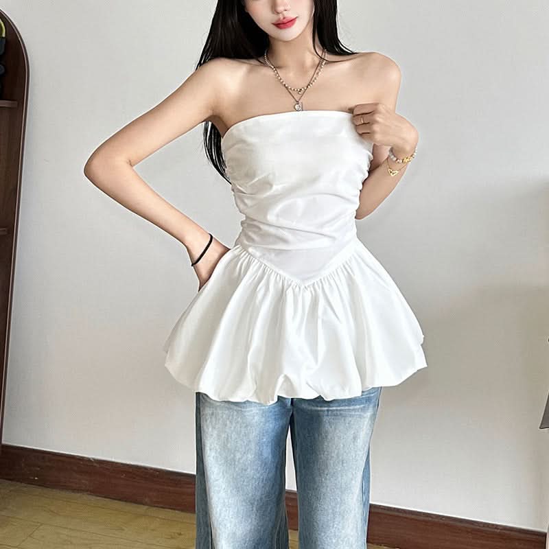 Chic White Ruched Peplum Strapless Top – Your Fall & Holiday Statement Piece