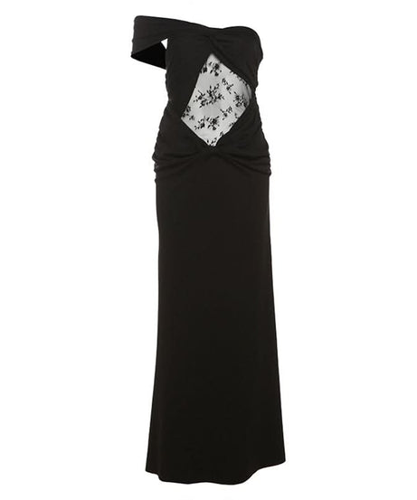 Glamorous Sage Green Off-Shoulder Maxi Dress with Lace Cutout - Fall & Holiday Event Ready