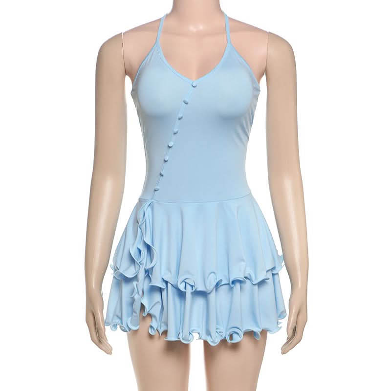 Flirty Sky Blue Ruffle Halter Mini Dress - Your Must-Have for Sunny Getaways & Resort Chic