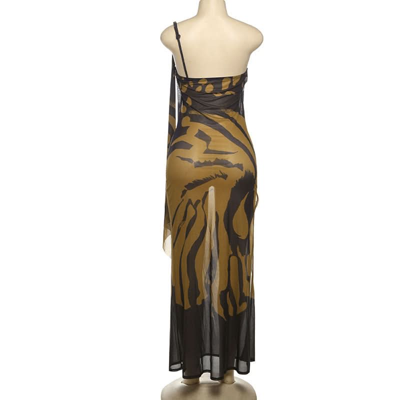 Wild Allure One-Shoulder Mesh Maxi Dress - Fall & Holiday Glamour