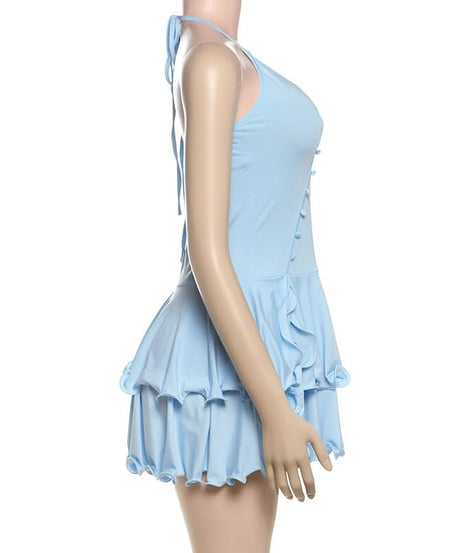 Flirty Sky Blue Ruffle Halter Mini Dress - Your Must-Have for Sunny Getaways & Resort Chic