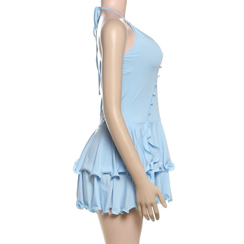 Flirty Sky Blue Ruffle Halter Mini Dress - Your Must-Have for Sunny Getaways & Resort Chic