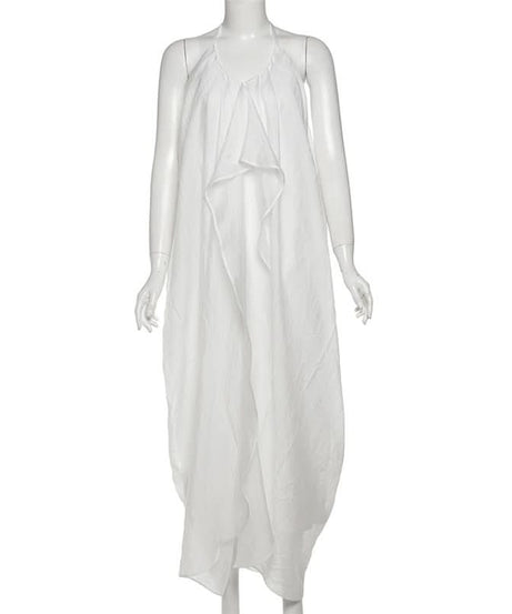 Ethereal White Halter Maxi Dress: Your Chic Escape for Fall & Winter Getaways