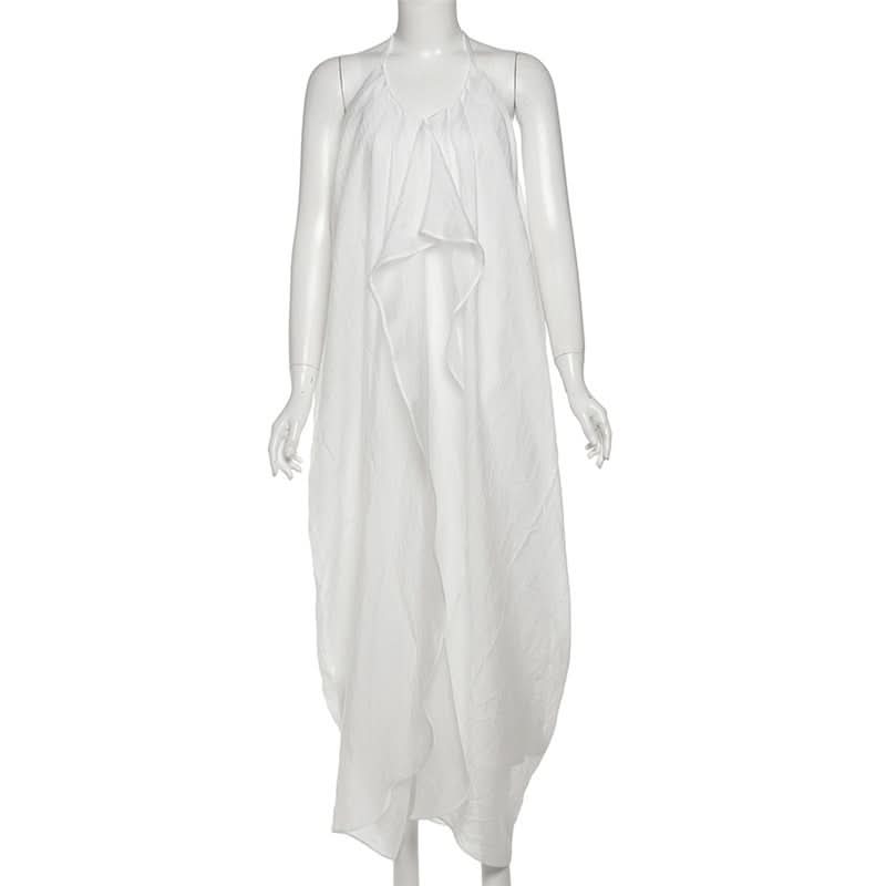 Ethereal White Halter Maxi Dress: Your Chic Escape for Fall & Winter Getaways