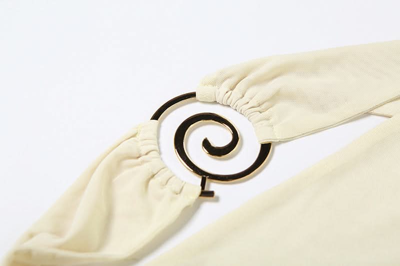 Autumn Elegance: Asymmetrical Halter Ruched Backless Top with Modern Spiral Detail