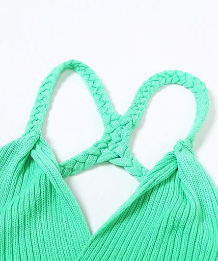 Coastal Chic Mint Green Braided Cut-Out Maxi Dress – Ribbed Knit V-Neck & Slit – Fall Getaway Ready