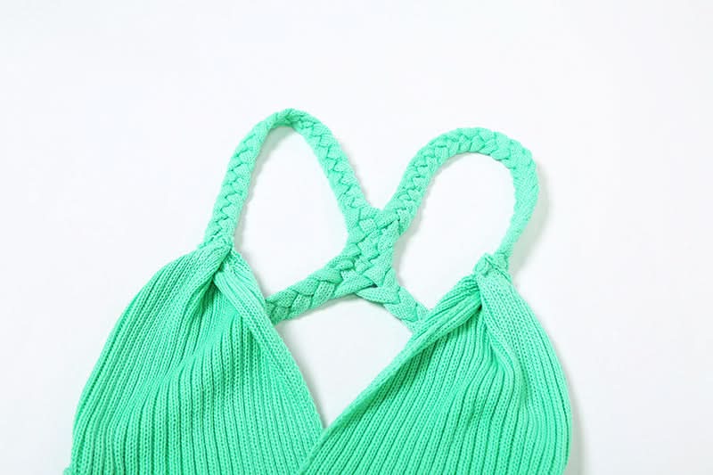 Coastal Chic Mint Green Braided Cut-Out Maxi Dress – Ribbed Knit V-Neck & Slit – Fall Getaway Ready