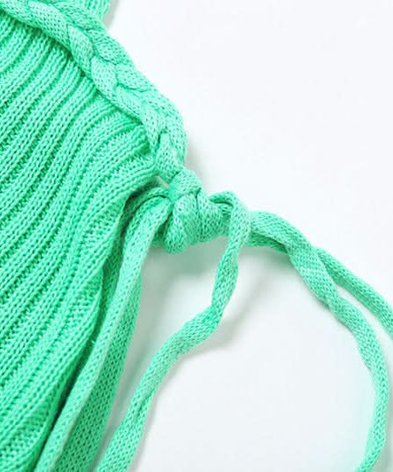 Coastal Chic Mint Green Braided Cut-Out Maxi Dress – Ribbed Knit V-Neck & Slit – Fall Getaway Ready