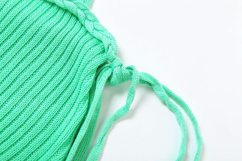 Coastal Chic Mint Green Braided Cut-Out Maxi Dress – Ribbed Knit V-Neck & Slit – Fall Getaway Ready