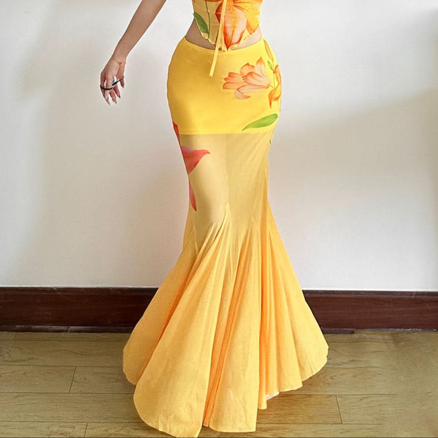 Sunshine Bloom Mermaid Maxi Skirt - Your Ultimate Fall Event & Resort Getaway Piece