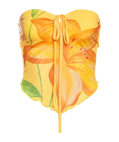 Fall Getaway Golden Lily Tie-Front Tube Top - Chic Strapless Crop for Sunny Escapes