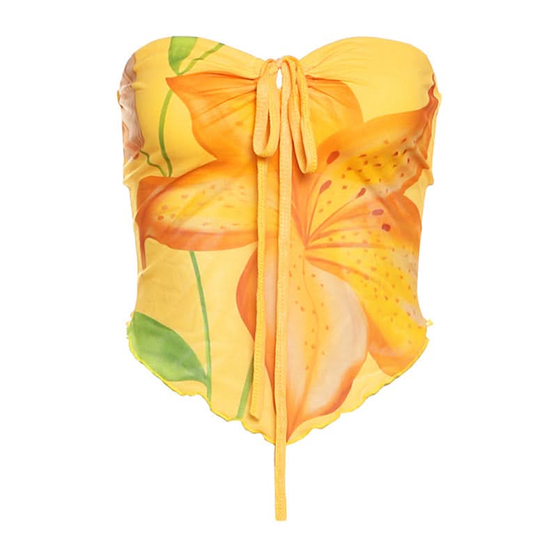 Fall Getaway Golden Lily Tie-Front Tube Top - Chic Strapless Crop for Sunny Escapes