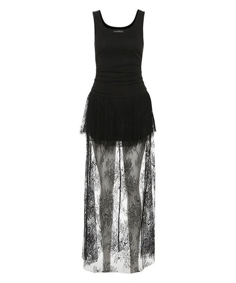 Gothic Chic Black Lace Ruched Maxi Dress - Your Ultimate Fall & Halloween Statement Piece