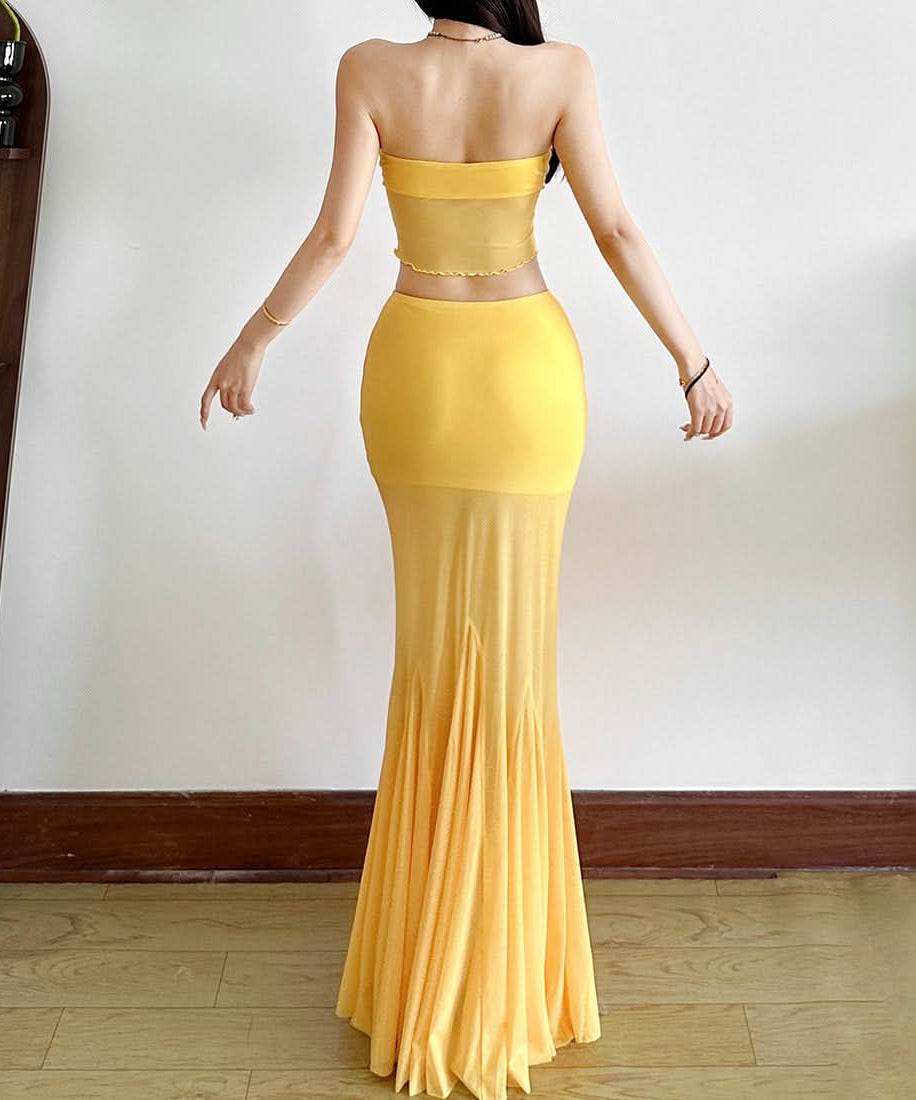 Fall Getaway Golden Lily Tie-Front Tube Top - Chic Strapless Crop for Sunny Escapes