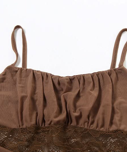 Sultry Mocha Ruched Lace Mini Dress with Daring Asymmetrical Drape - Your Ultimate Fall Party Statement