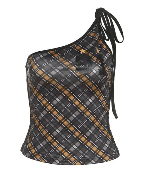 Fall Camo '91' One Shoulder Tie Tank Top - Chic Asymmetrical Street Style for Women