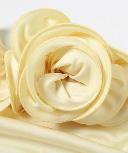 Buttercream Dream: Elegant Off-Shoulder Rosette Ruched Mini Dress - Your Chic Choice for Fall & Holiday Parties