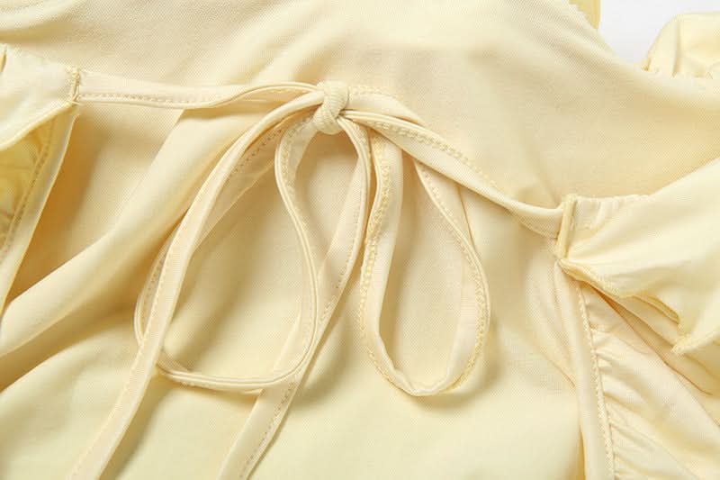 Buttercream Dream: Elegant Off-Shoulder Rosette Ruched Mini Dress - Your Chic Choice for Fall & Holiday Parties