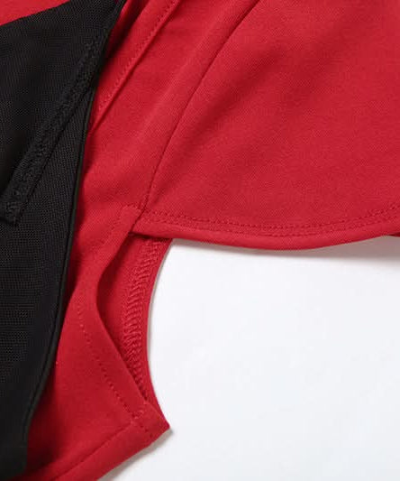 Y2K Edgy Chic: Red & Black Halter O-Ring Crop Top - Fall Party & Night Out Statement