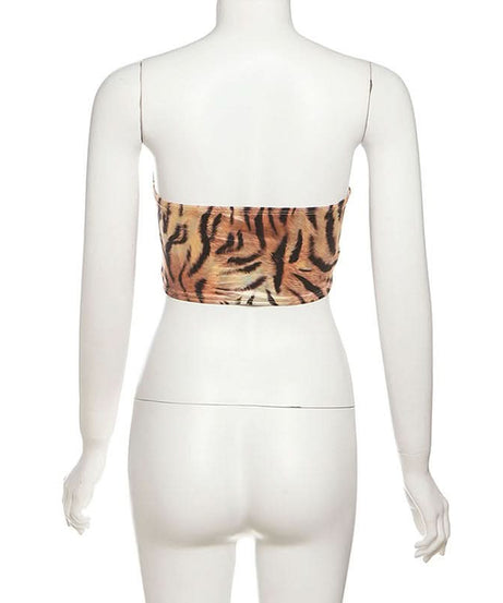Savage Chic Tiger Print Sweetheart Tie-Front Bandeau Top - Fall & Holiday Statement Piece