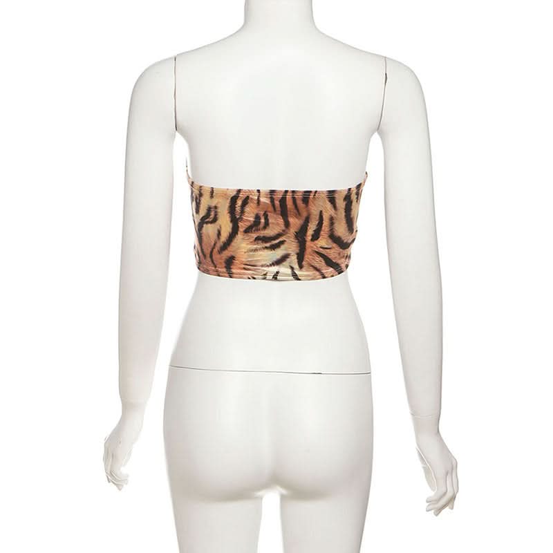Savage Chic Tiger Print Sweetheart Tie-Front Bandeau Top - Fall & Holiday Statement Piece