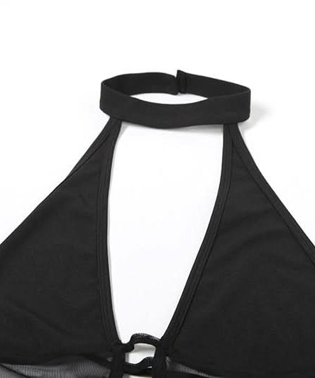 Sultry Black Mesh Halter Bodysuit - Your Essential for Fall Nights & Halloween Parties