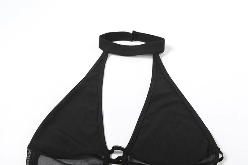 Sultry Black Mesh Halter Bodysuit - Your Essential for Fall Nights & Halloween Parties