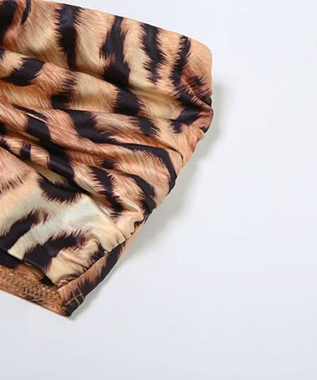 Savage Chic Tiger Print Sweetheart Tie-Front Bandeau Top - Fall & Holiday Statement Piece