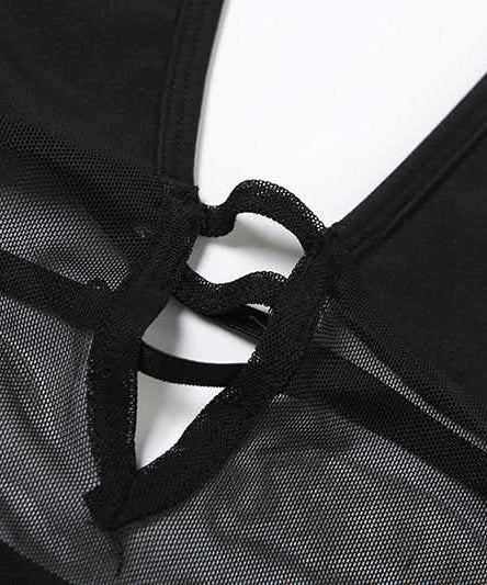 Sultry Black Mesh Halter Bodysuit - Your Essential for Fall Nights & Halloween Parties