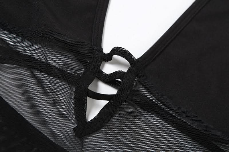 Sultry Black Mesh Halter Bodysuit - Your Essential for Fall Nights & Halloween Parties