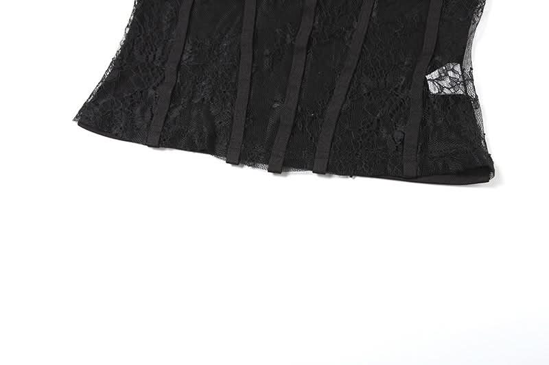 Alluring Black Lace Halter Corset Top – Fall Night Out & Halloween Party Essential