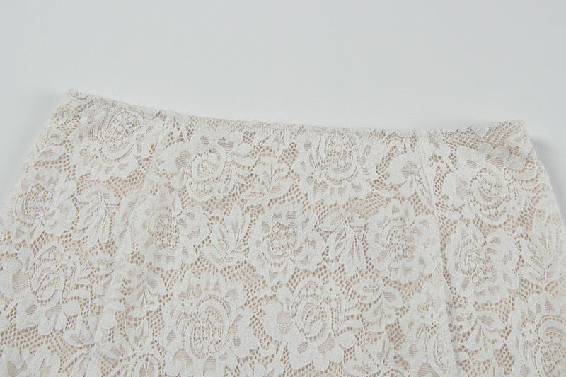 Elegant Cream Lace Halter Crop Top & Maxi Skirt Set | Chic for Fall Getaways & Resort Vacations