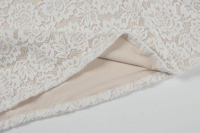 Elegant Cream Lace Halter Crop Top & Maxi Skirt Set | Chic for Fall Getaways & Resort Vacations