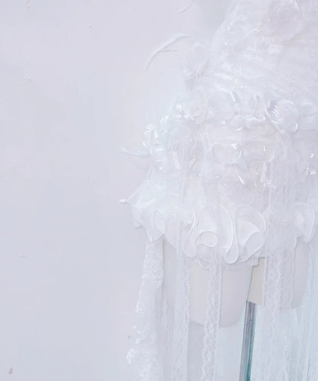 Dreamy White Floral Strapless Mini Dress with Ethereal Sheer Train - Your Holiday & Bridal Moment Statement Piece